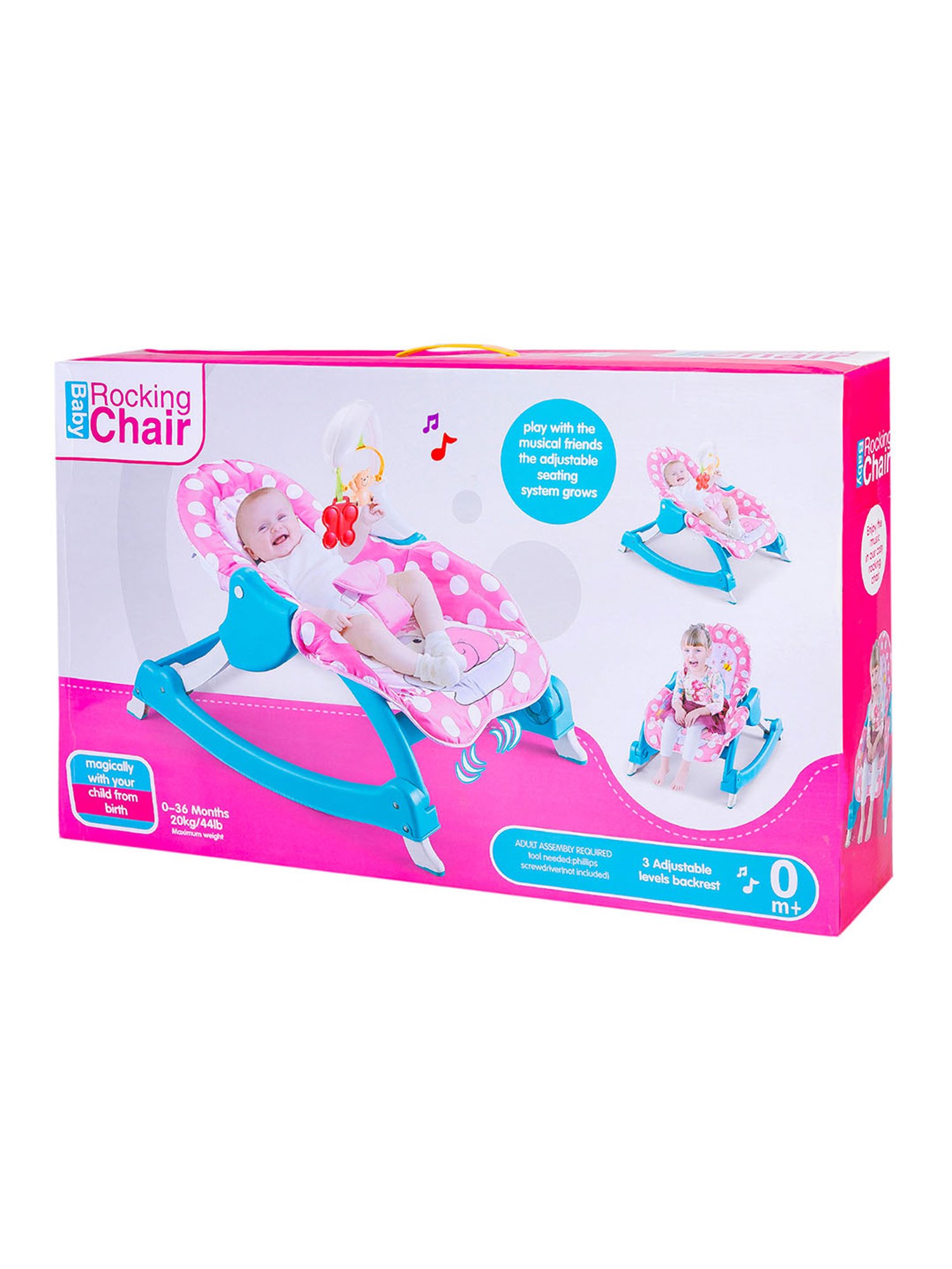 Baby Moo 3 Adjustable Level Backrest Musical Baby Rocking Chair Pink Polka Dot