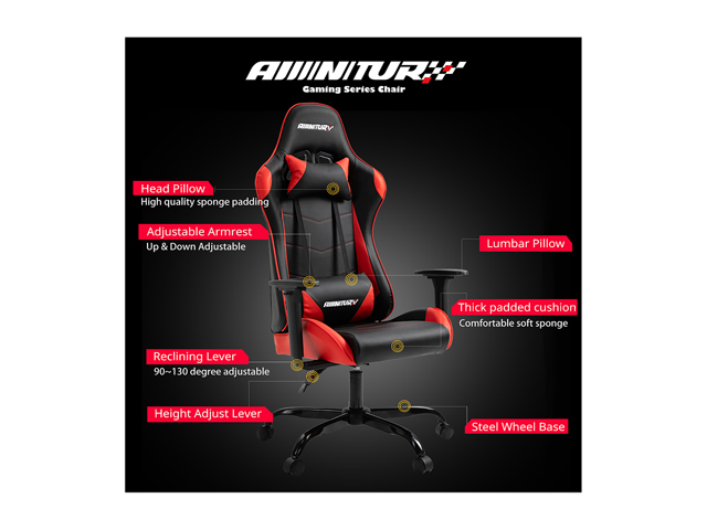 AMINITURE Gaming Chair Racing Style High Back Computer Game Chair Office Chair Seat Height Adjustment Recliner with Headrest and Lumbar Support (Black&Red)