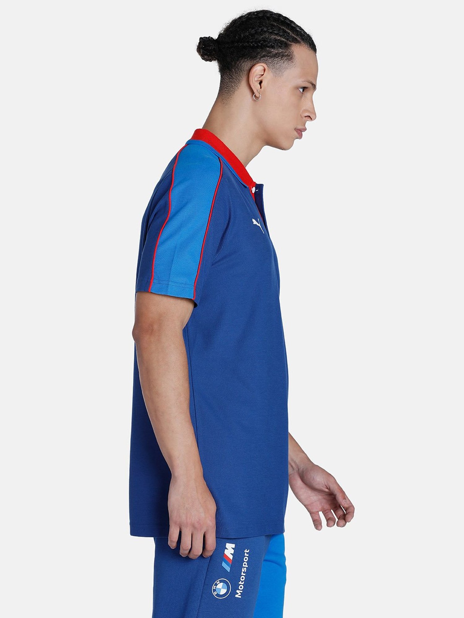 Puma Blue Cotton Regular Fit Printed Polo T-Shirt