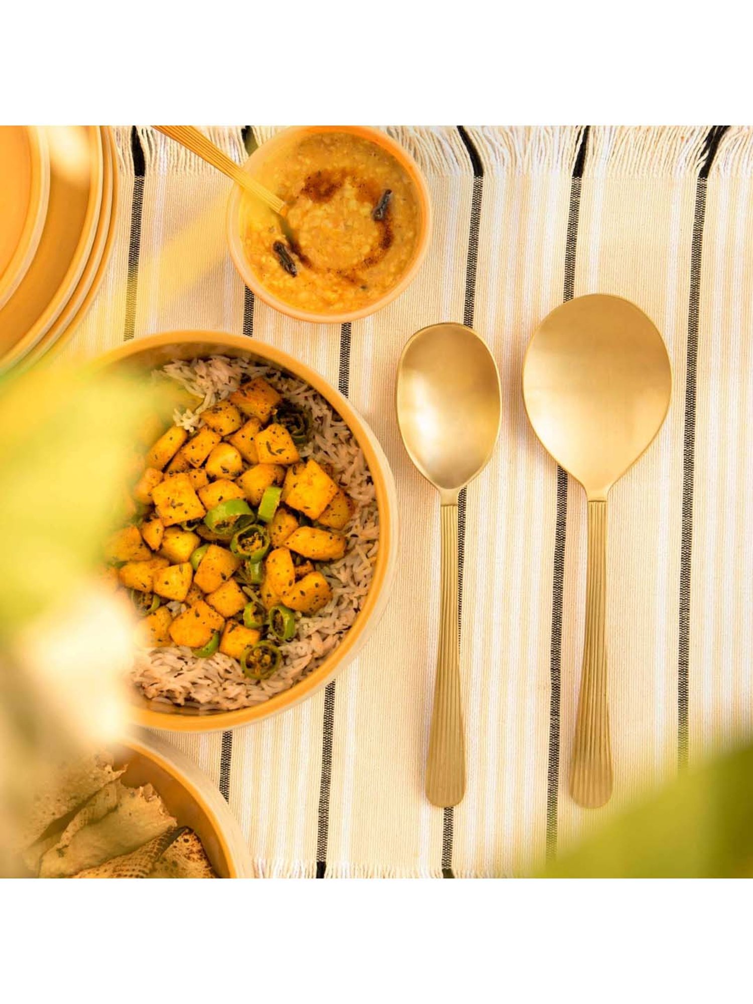 ellementry Celestial Golden Brass Serving Spoons - Set of 2