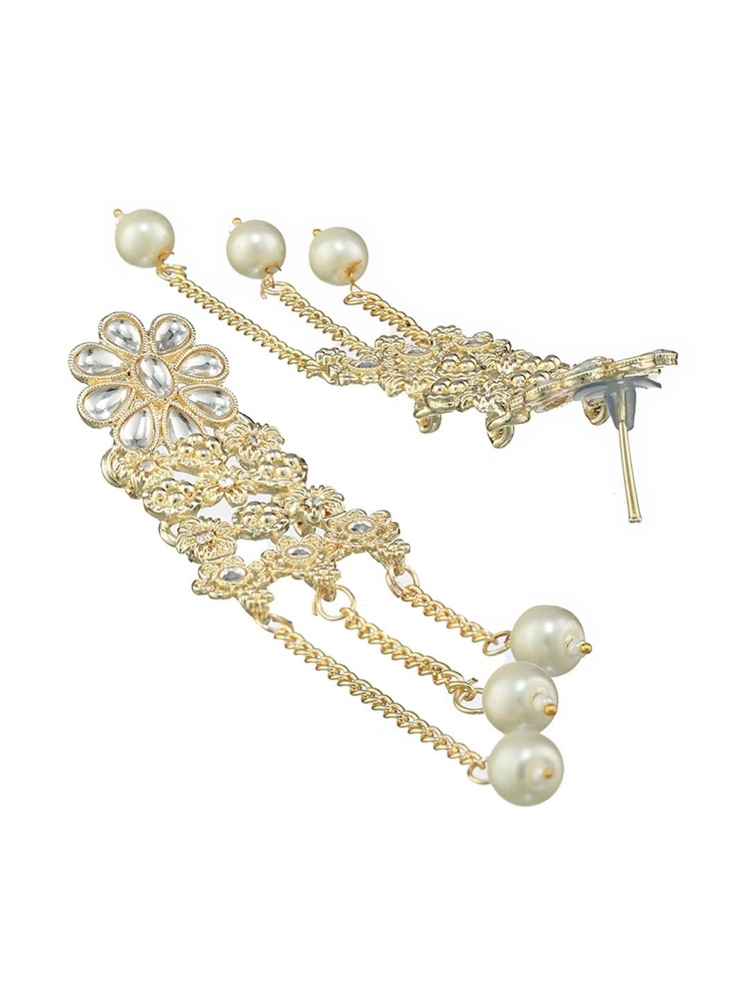 Priyaasi Studded Flower Pearl White Dangler Earrings