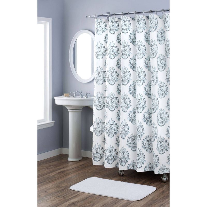 72"x72" Tabitha Cotton Fabric Shower Curtain Blue/White - Nicole Miller