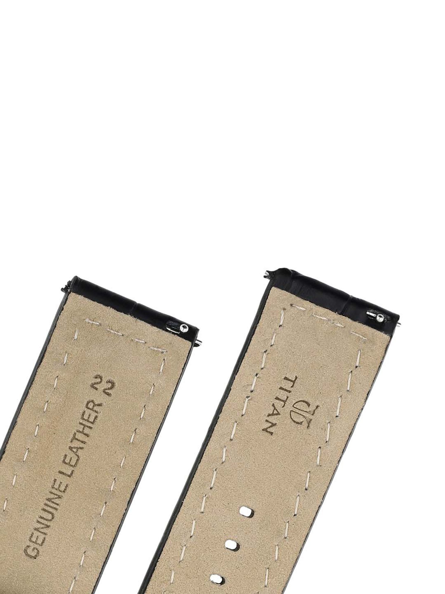 Titan 22 mm Black Genuine Leather Strap for Men