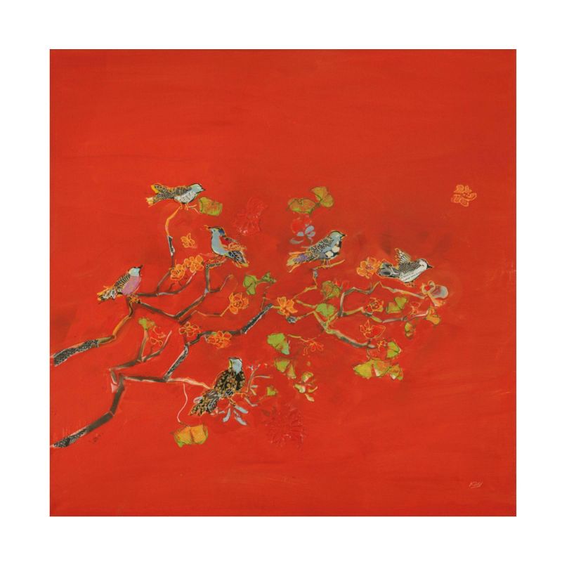 35" x 35" Kellie Day 'Bird Party' Unframed Wall Canvas - Trademark Fine Art