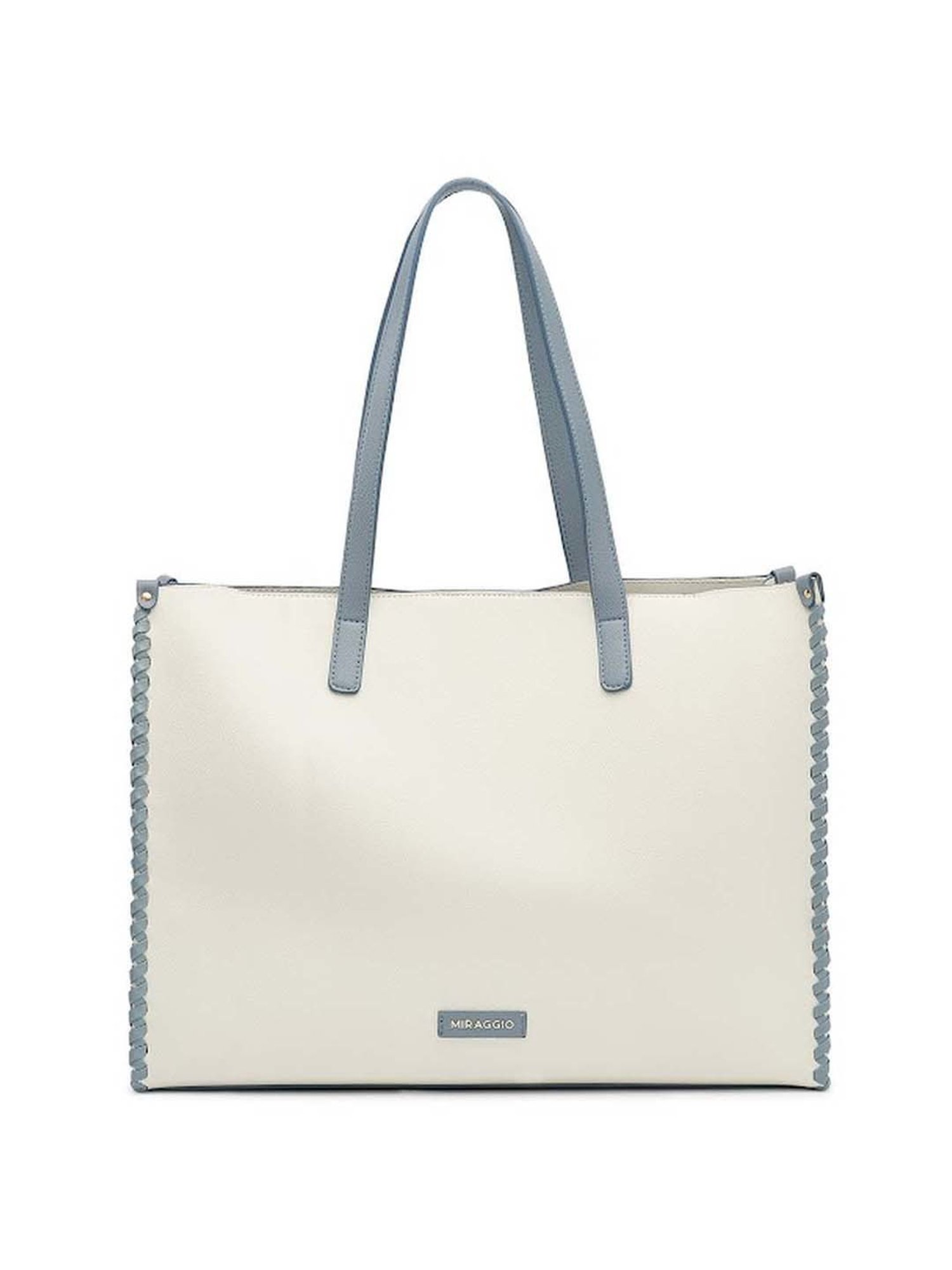Miraggio White & Blue Solid Large Tote Handbag