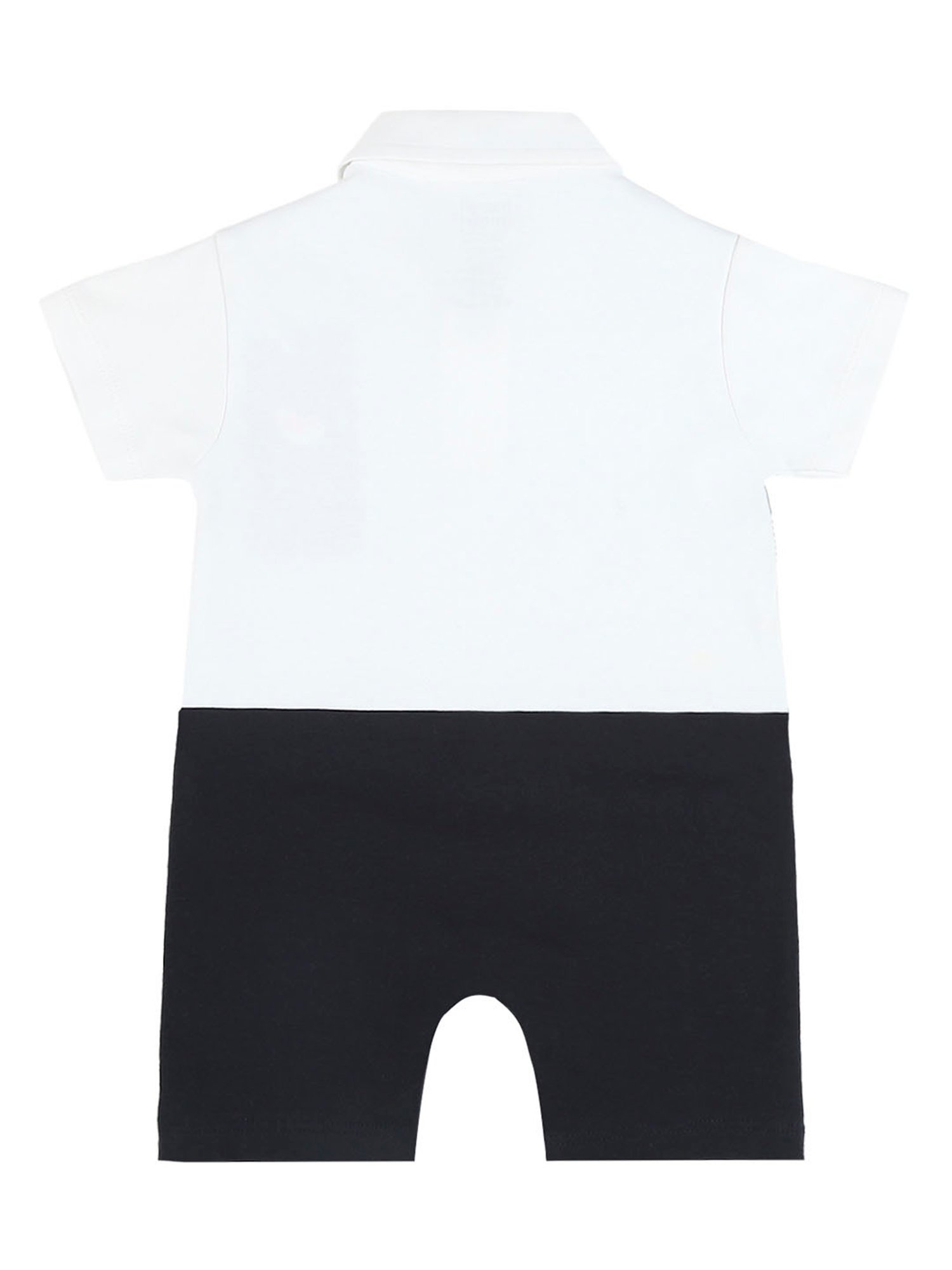 Mee Mee Kids White & Navy Striped Polo T-Shirt with Romper