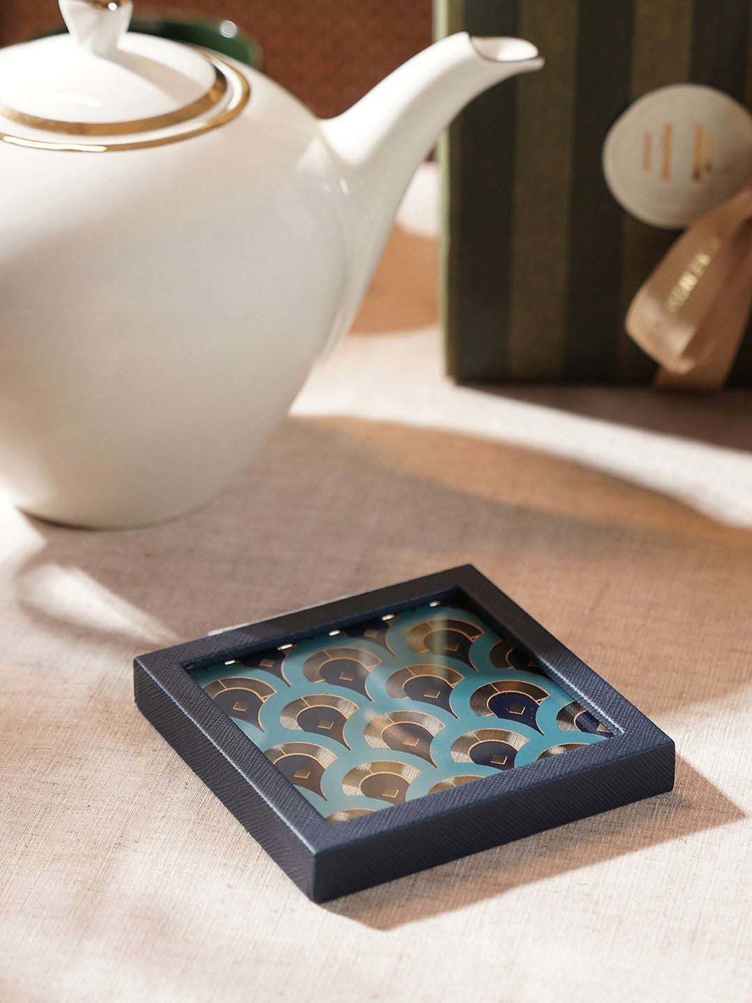 Pure Home and Living Blue & Teal Mdf Dual Tone Printed Coaster
