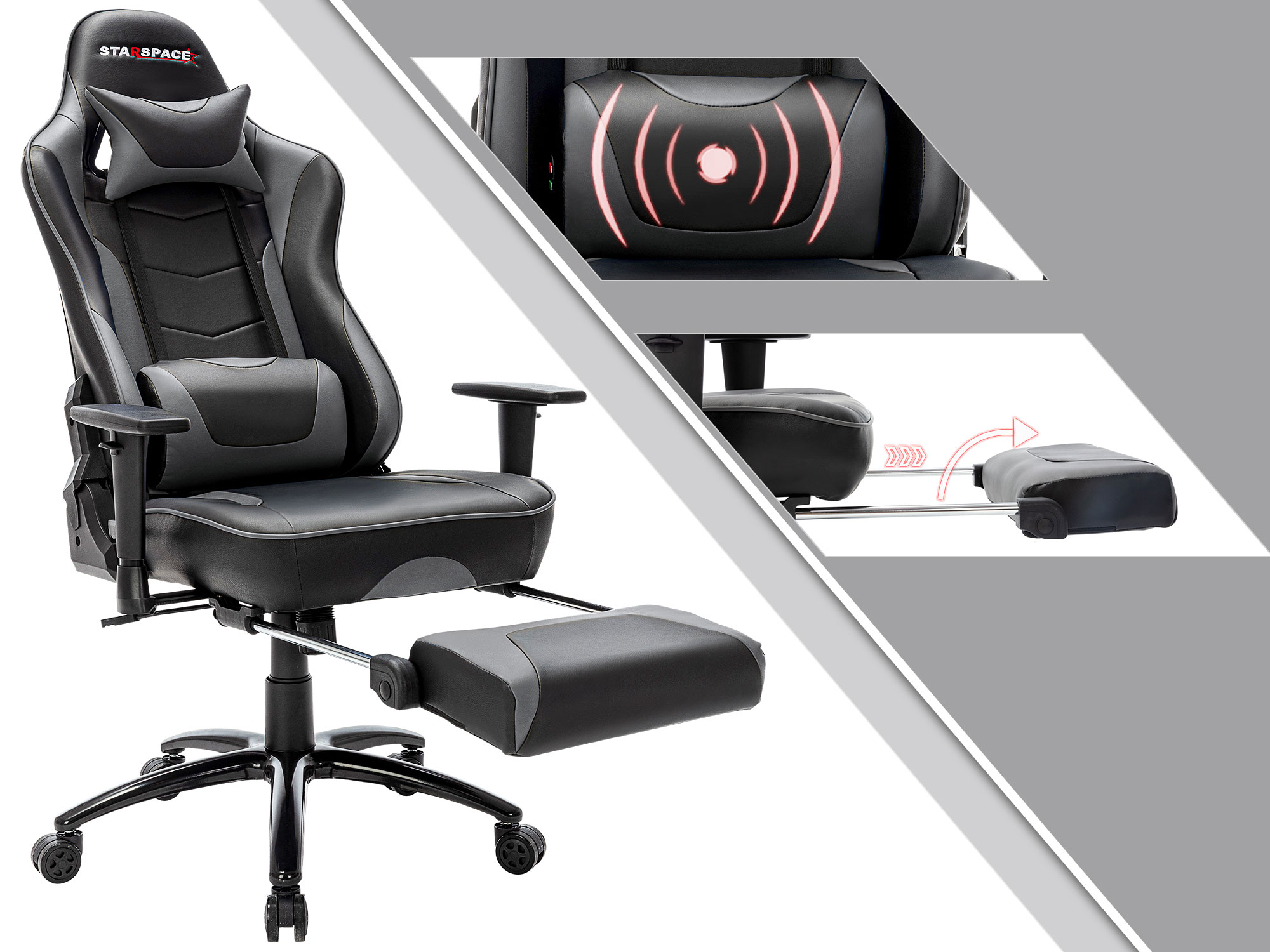 STARSPACE Ergonomic Adjustable Gaming Chair with Massage and Footrest Lumbar Support Racing Desk Chair Office Chair
