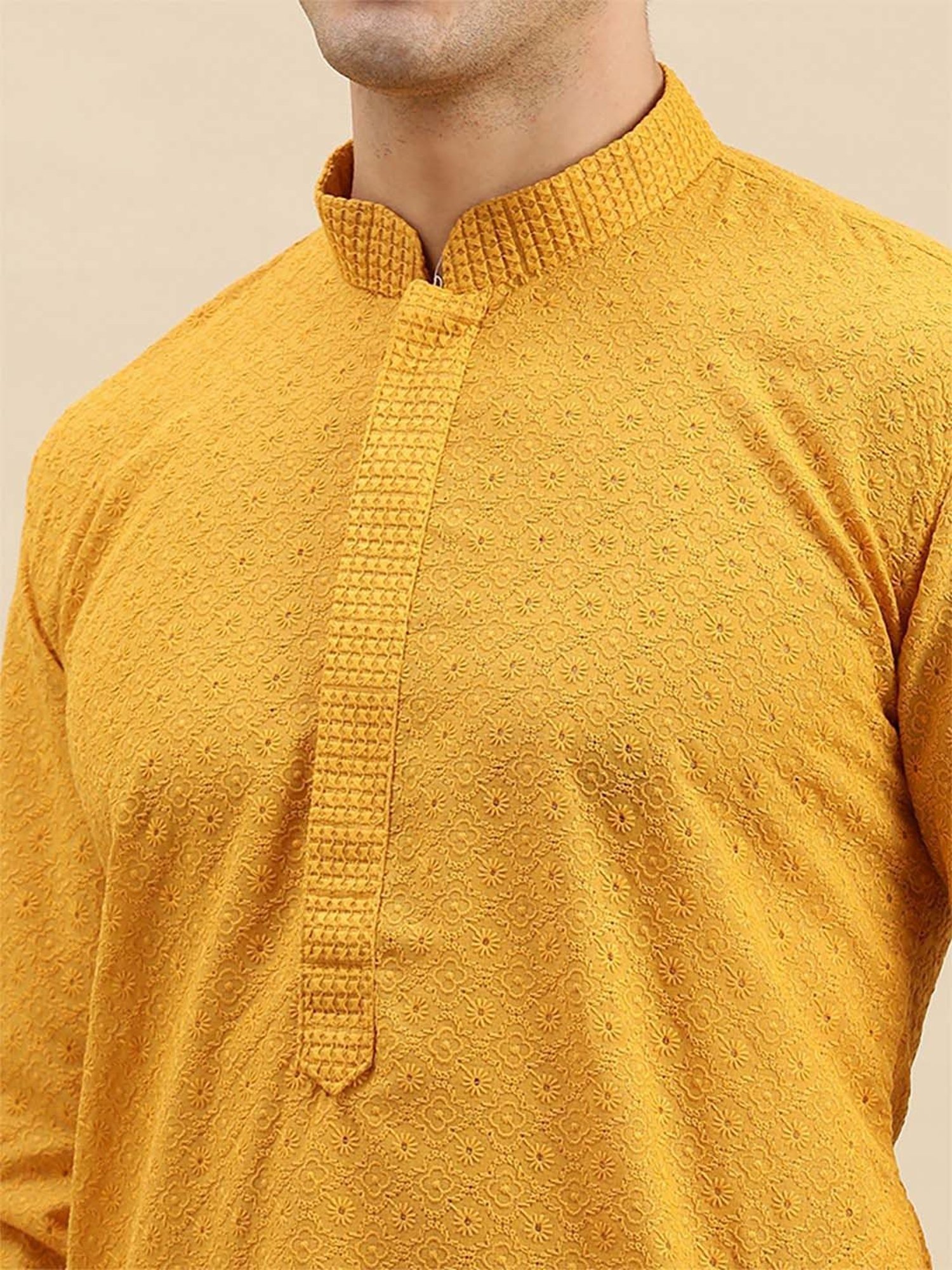 Sanwara Mustard Yellow & White Cotton Regular Fit Chikankari Kurta Bottom Sets