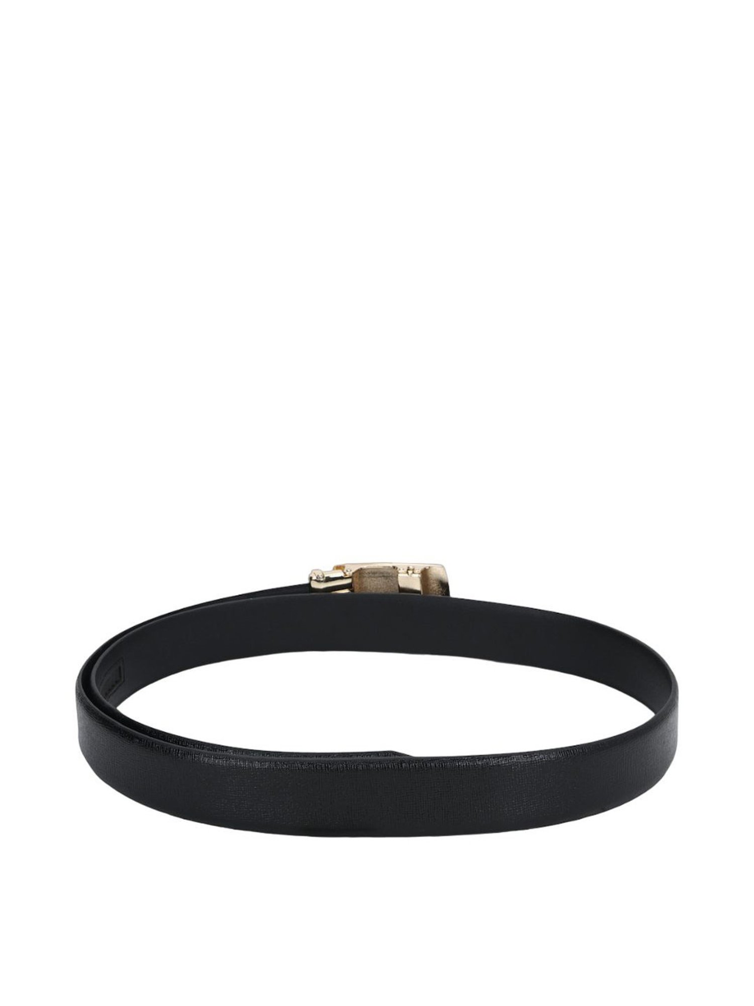 Louis Philippe Black Leather Solid Waist Belt