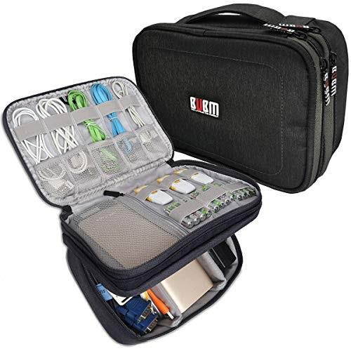 bubm 12'' double layer waterproof handbag travel office gear organizer electronics accessories gadget bag for usb cable, sd card, hard drive, digital camera, ipad xl,black