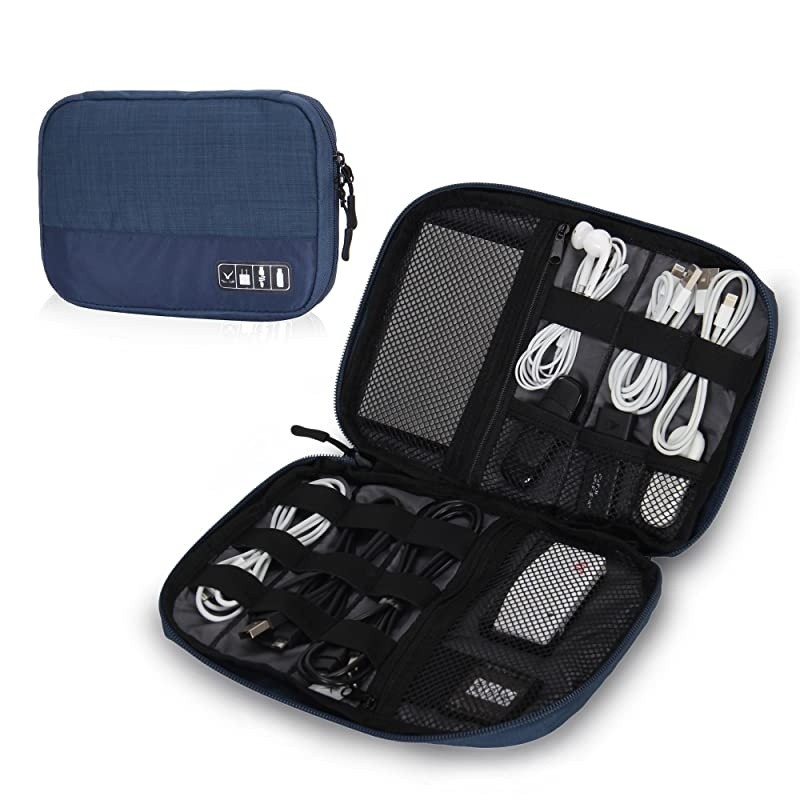 Travel Universal Cable Organizer Electronics Accessories Cases for Various USB Phone Charger and Cable Blue