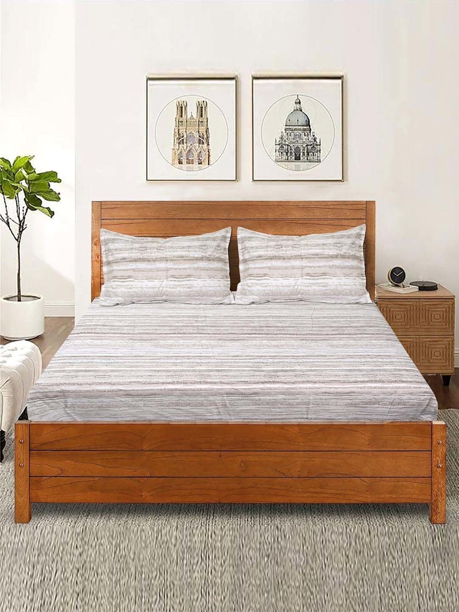 Saral Home Easy Living Brown Microfiber 200 TC Rive Soft King Bed Sheet With Pillow Covers