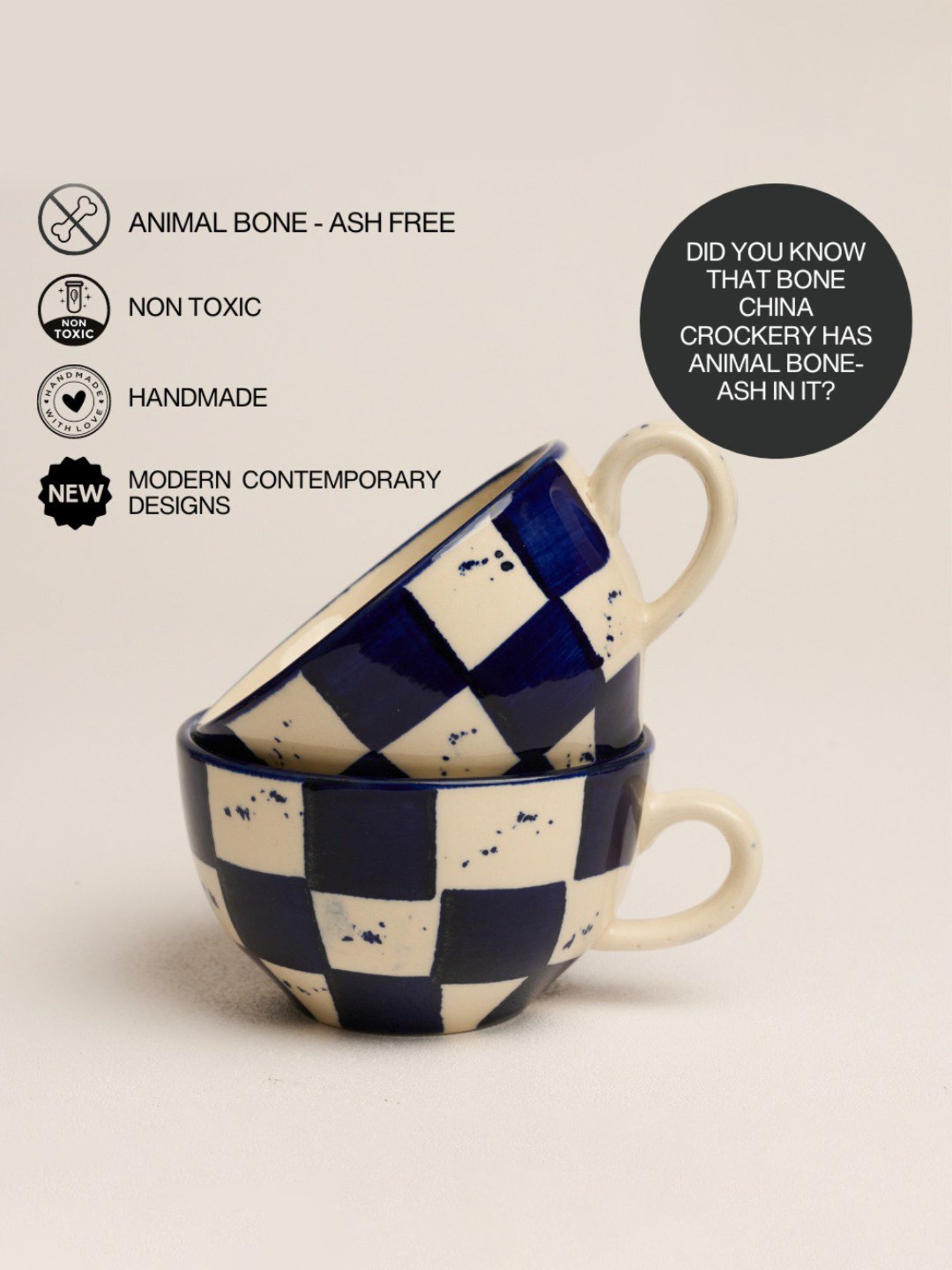 BlackCarrot Blue & White Ceramic Coffee Mugs Set of 2