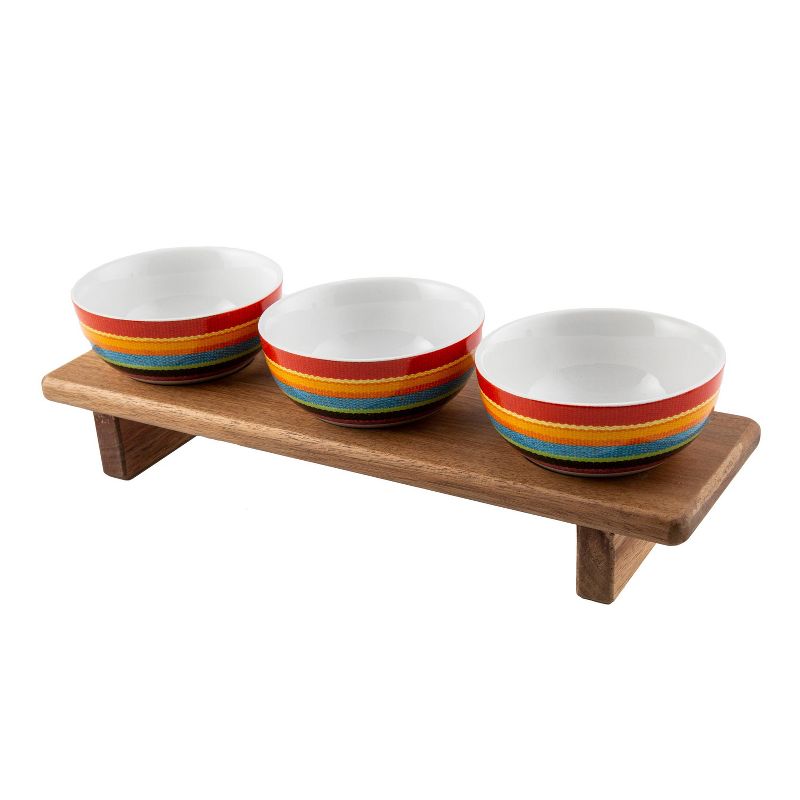 Gibson Elite 2 Piece Gracious Dining Ceramic Bowl Set With Acacia Wood Tray