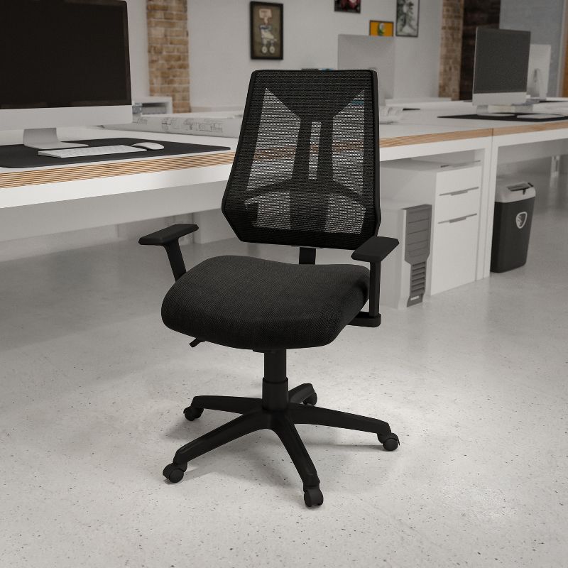 Mesh Sled Base Side Reception Chair with Flip Up Arms Black - Riverstone Furniture