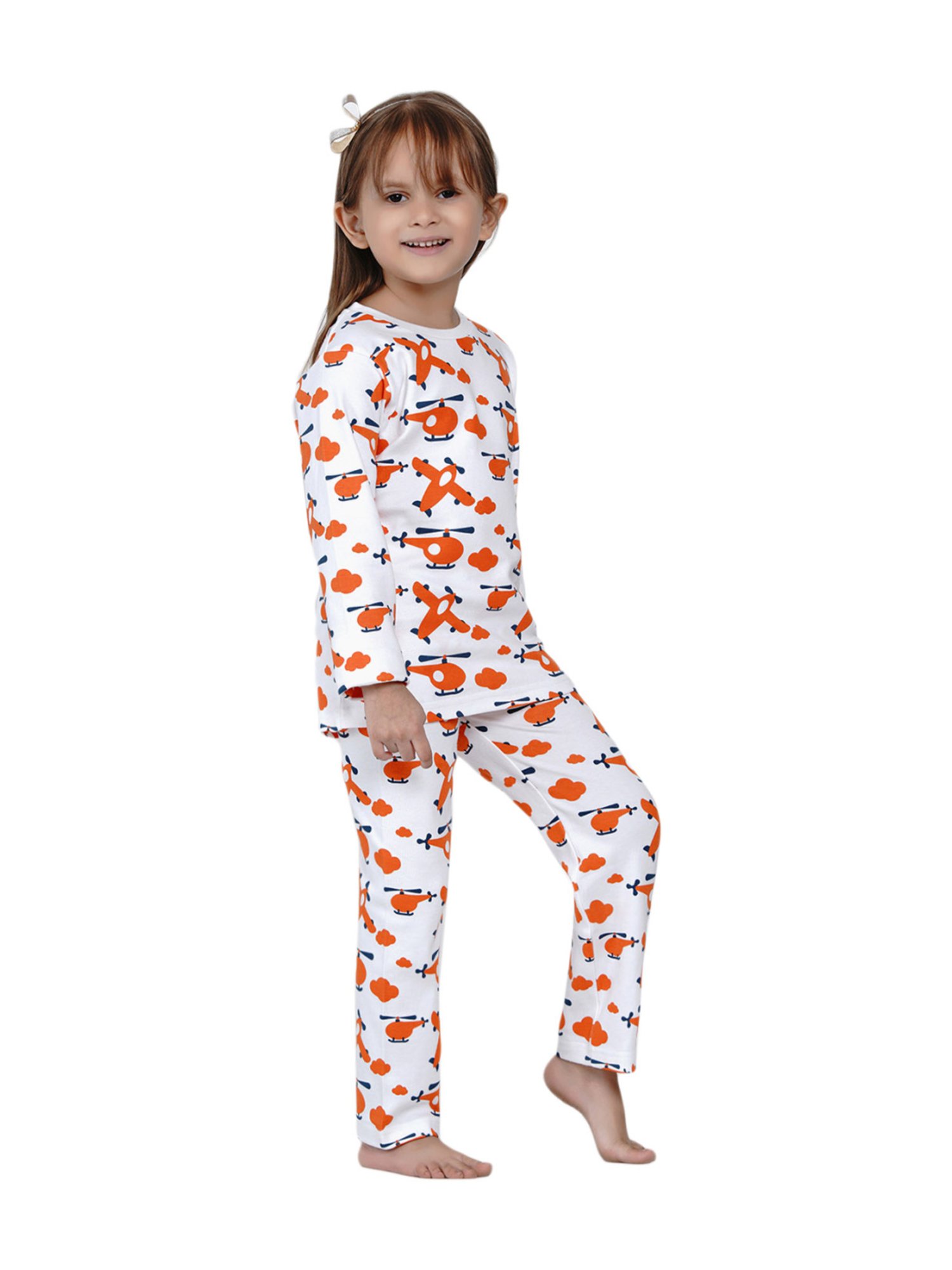 Berrytree Organic Girls Orange Cotton Planes Print Night Suits