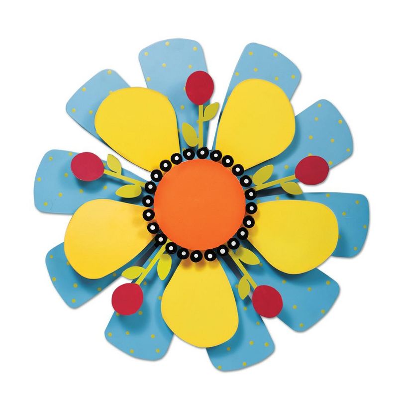 Home & Garden 18.0" Yellow Flower On Blue Outdoor Kinetic Art Magnet Works Ltd.  -  Wind Spinners