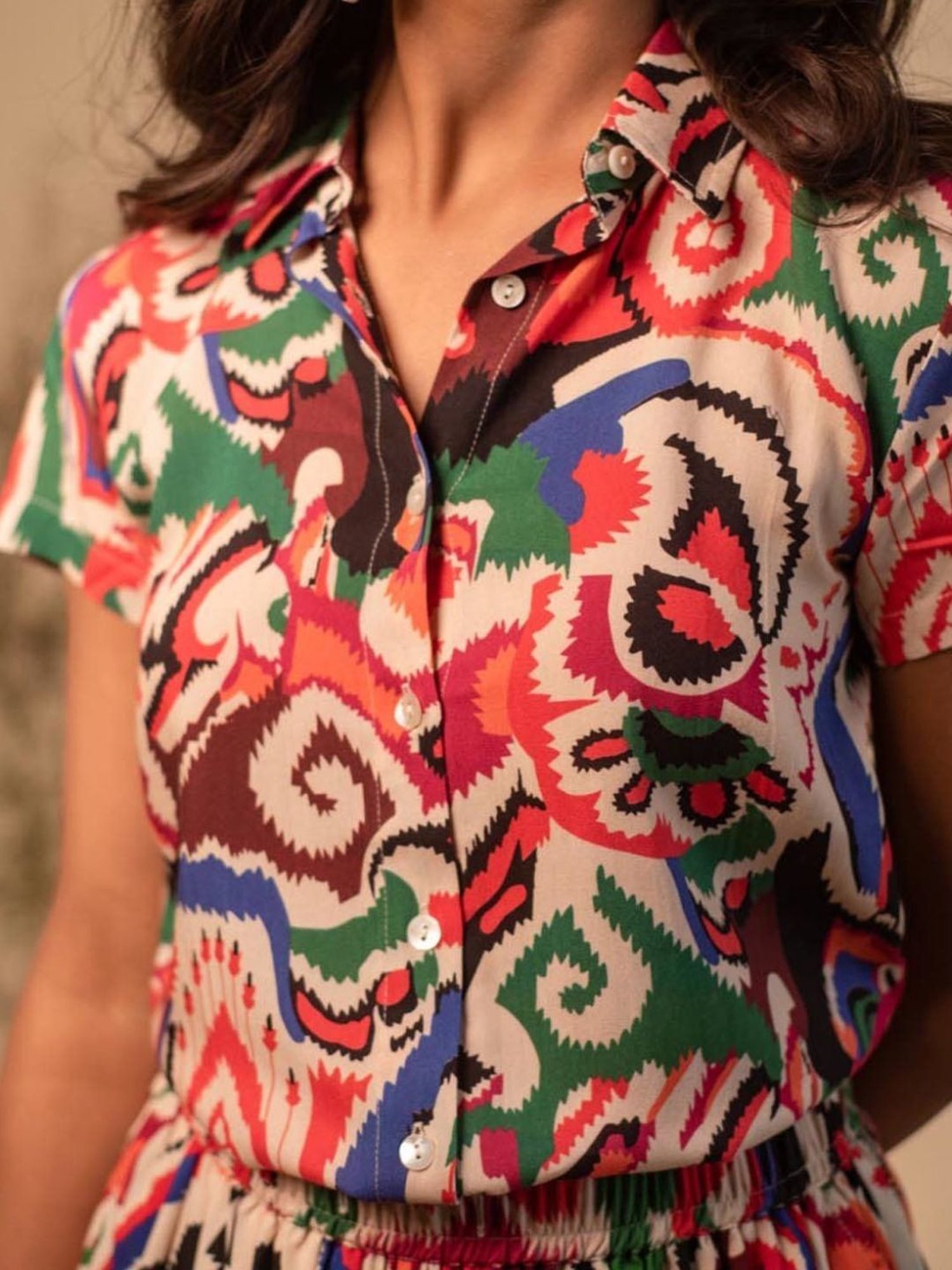 LABEL REYYA Multicolor Mosaic Printed Co-ord Set (Set Of 2)