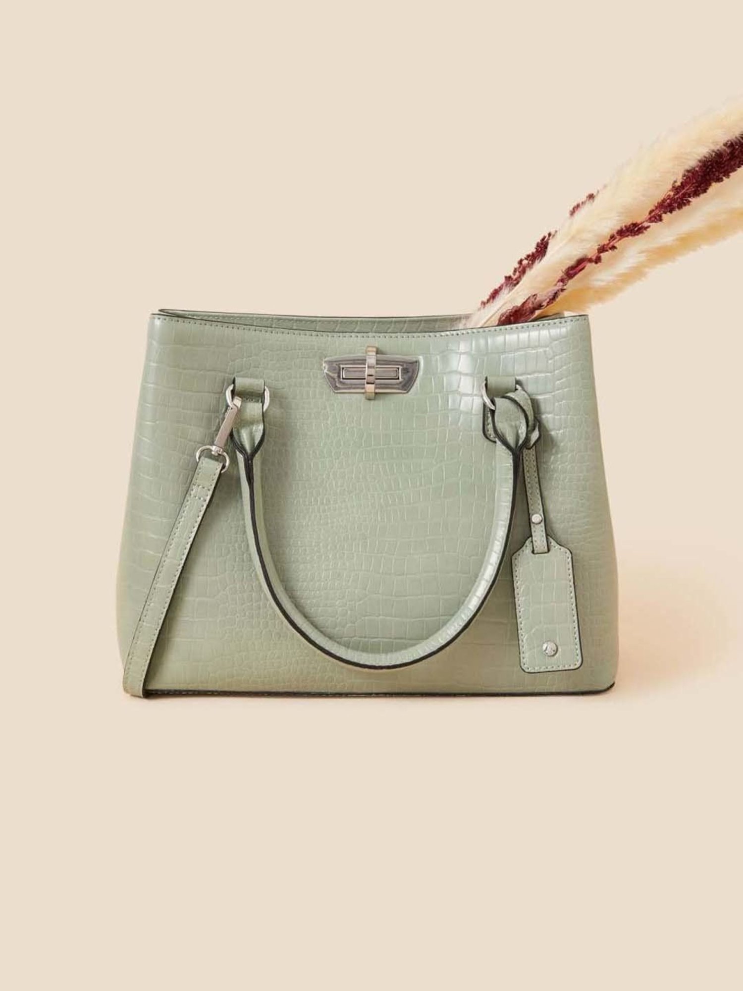 Accessorize London Green Textured Medium Handbag