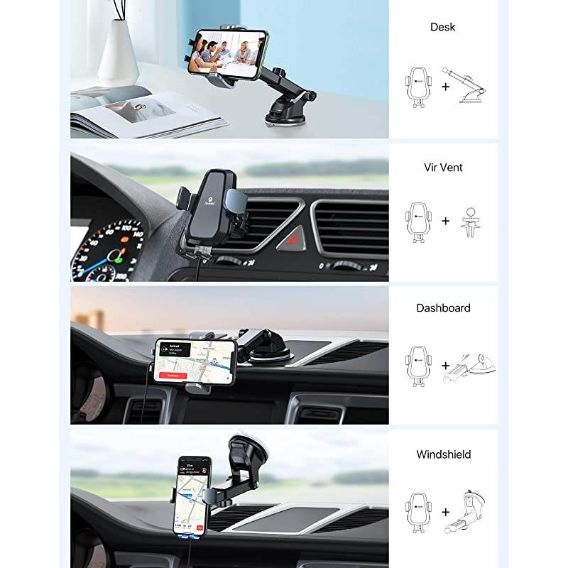 Wireless Car Charger Mount [with QC 3.0 Adapter],Qi Faster Car Charger Mount Compatible iPhone 12/11/X/SE/8 Series, Samsung S21/20/10, Note20/10 Series, for Vent & Dashboard & Windshield