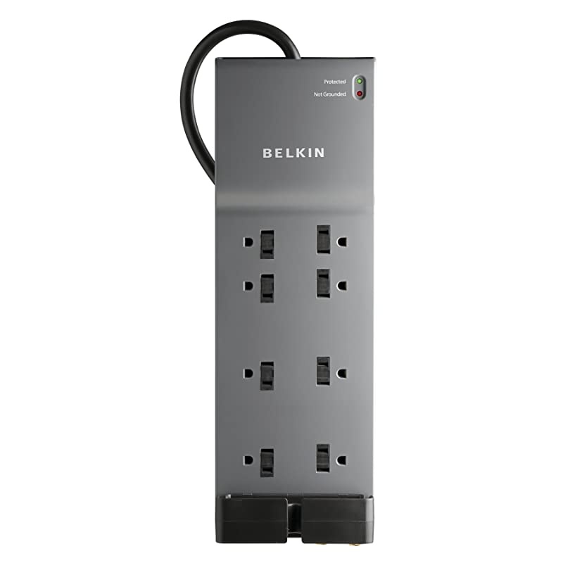 BE10823006 8Outlet Power Strip Surge Protector wFlat Plug 6ft Cord 3550 JoulesBlack 12Outlet Power Strip Surge Protector w 8ft Cord 3940 Joules Gray