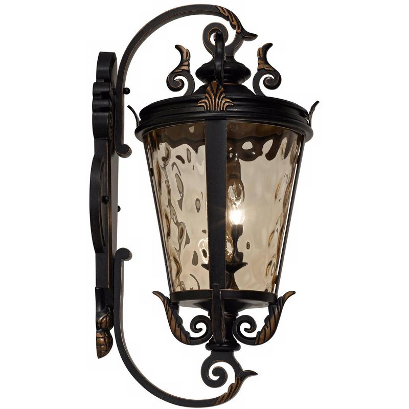 John Timberland Traditional Outdoor Wall Fixture Veranda Bronze Ornate Scroll 36" Champagne Hammered Glass for Exterior Porch