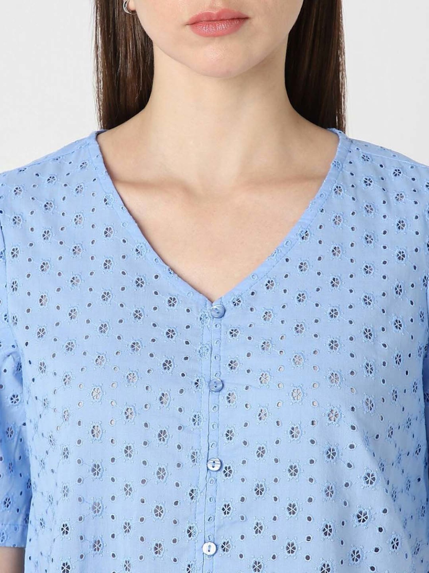 Van Heusen Blue Cotton Self Pattern Top