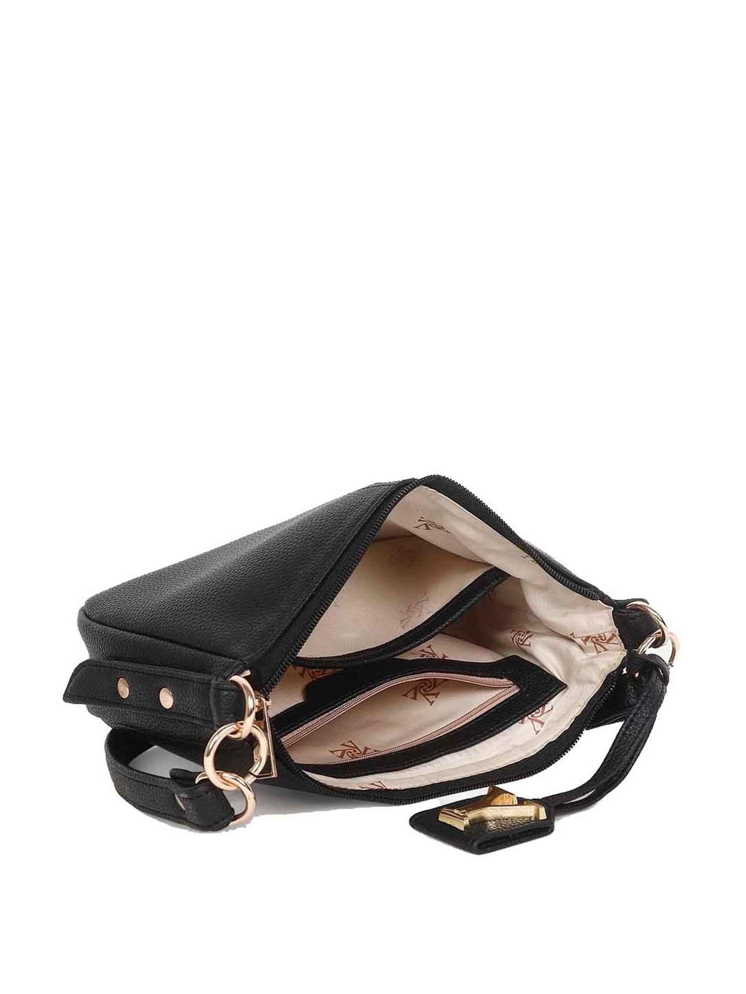 Yelloe Black Solid Medium Baguette Bag