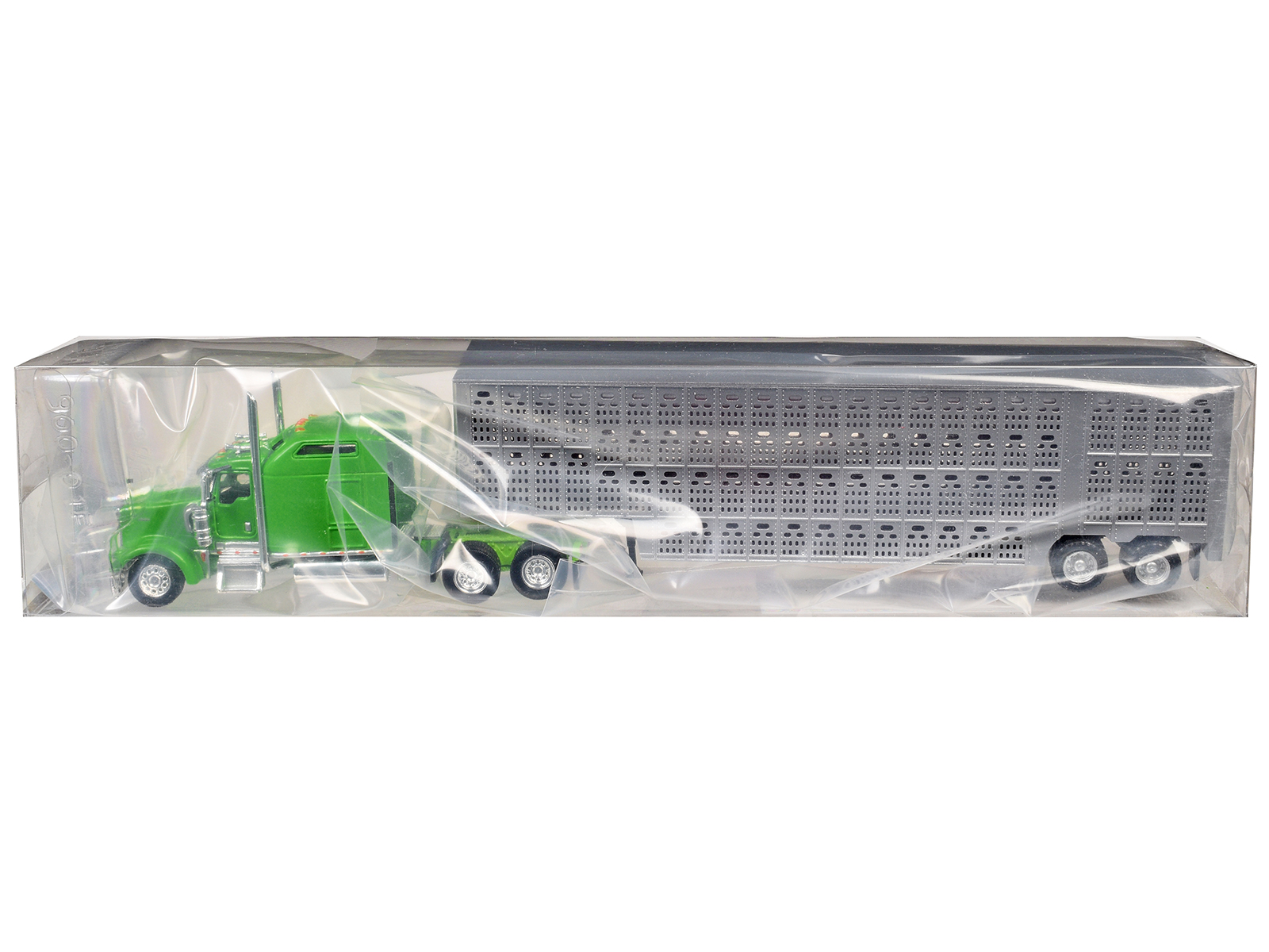 Kenworth W900L Green with Silver Livestock Trailer 1/87 (HO) Plastic Model Car by Promotex