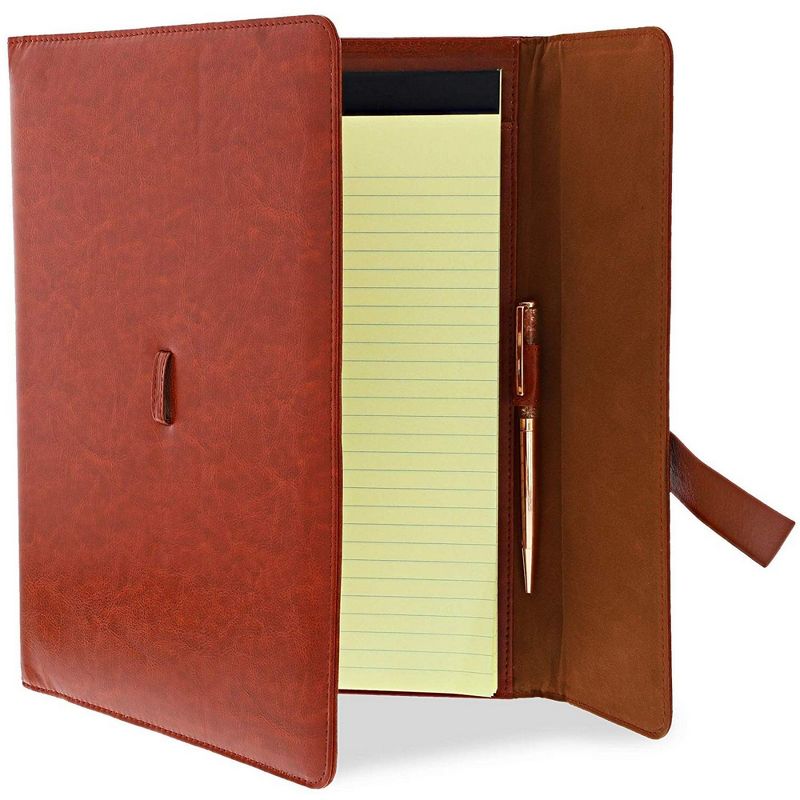 PU Leather Business Padfolio, Portfolio Folder with Pockets Holds Pens, Letter Size Notepad, Business Cards for Interview & Legal Document, Dark Tan