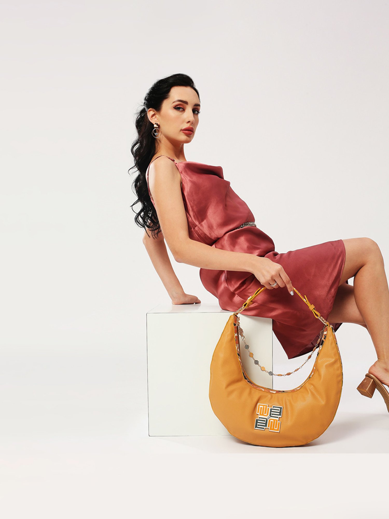 Eume Cinnamon Mustard Camo Vegan Leather Hobo Shoulder Bag