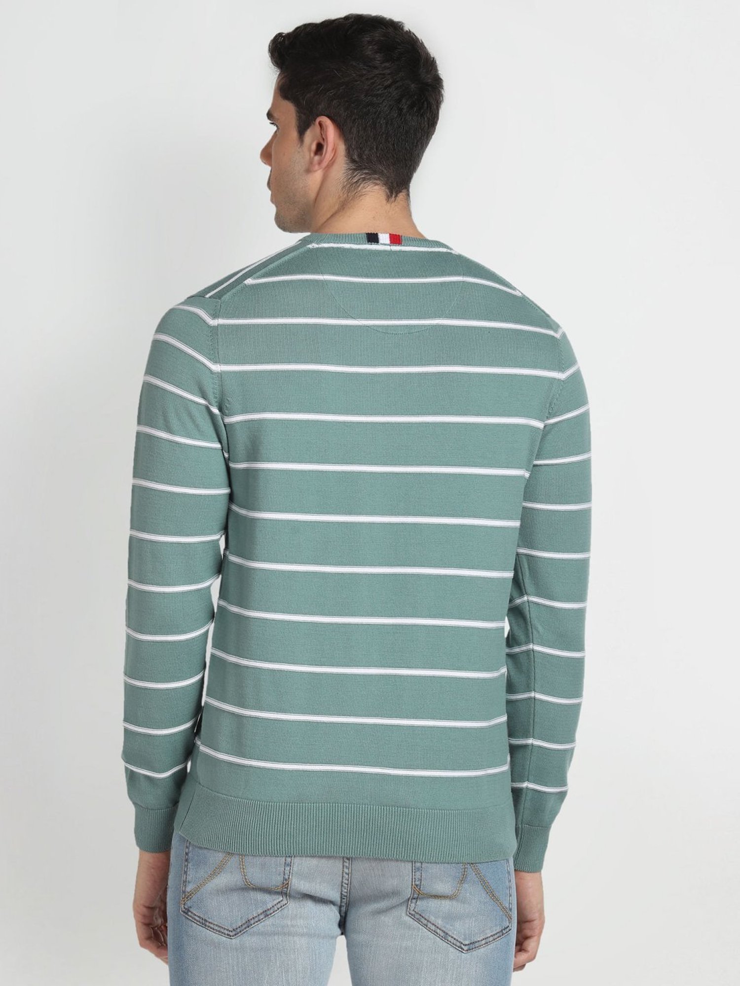 Arrow Sport Sage Cotton Regular Fit Striped Sweater