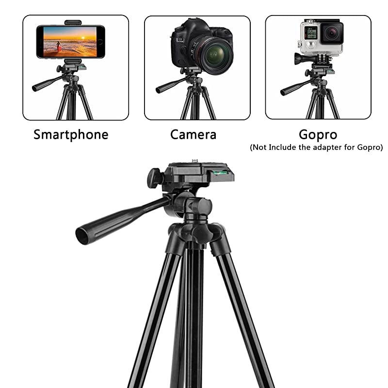 Phone Tripod  50quot Aluminum Lightweight Camera Tripod + Bluetooth Remote + Universal Smartphone Holder Mount Compatible for iPhone XS Max XS XR X 8 7 6 6S PlusGalaxy Note 9 8 S10 S9 S8 Plus S10e