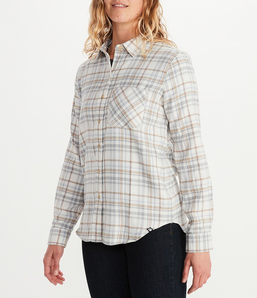 Marmot Maggie Lightweight Flannel Long Sleeve Point Collar Neck Button Front Cotton Blend Shirt