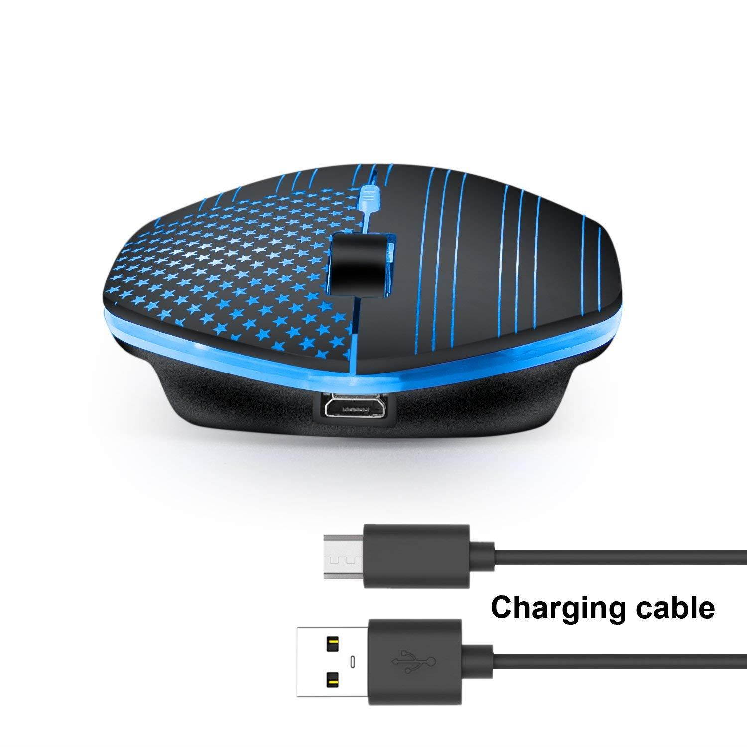 Rechargeable cordless mouse breathing illuminating,powered by rechargeable Li-polymer battery,optical Sensor Nano USB Receiver,3 stage DPI, 4 Buttons for PC, Laptop, tablet, Macbook(Flag illuminating)