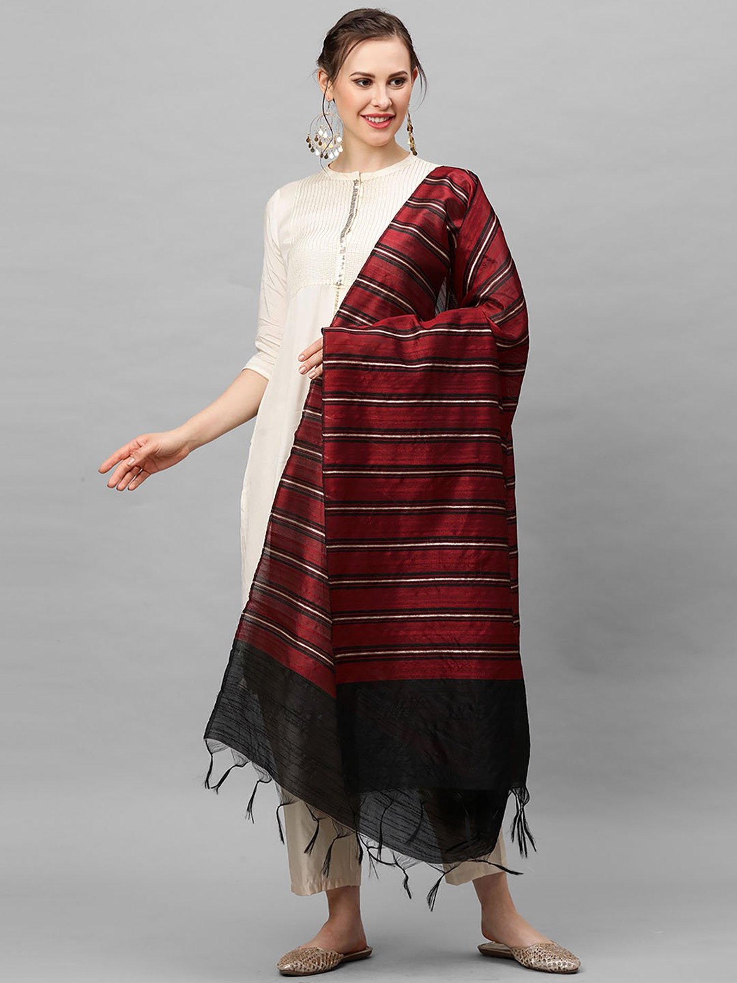 Indo Era Red & Black Dupatta