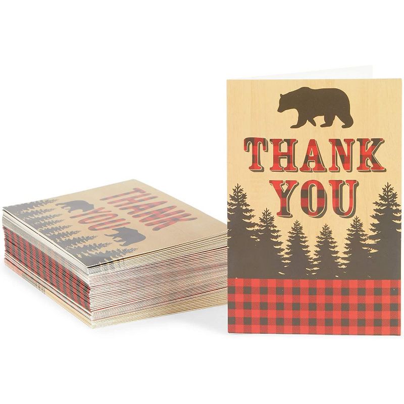 Pipilo Press 48-Pack Blank Thank You Cards with Kraft Envelopes, Buffalo Plaid Design (4 x 6 In)