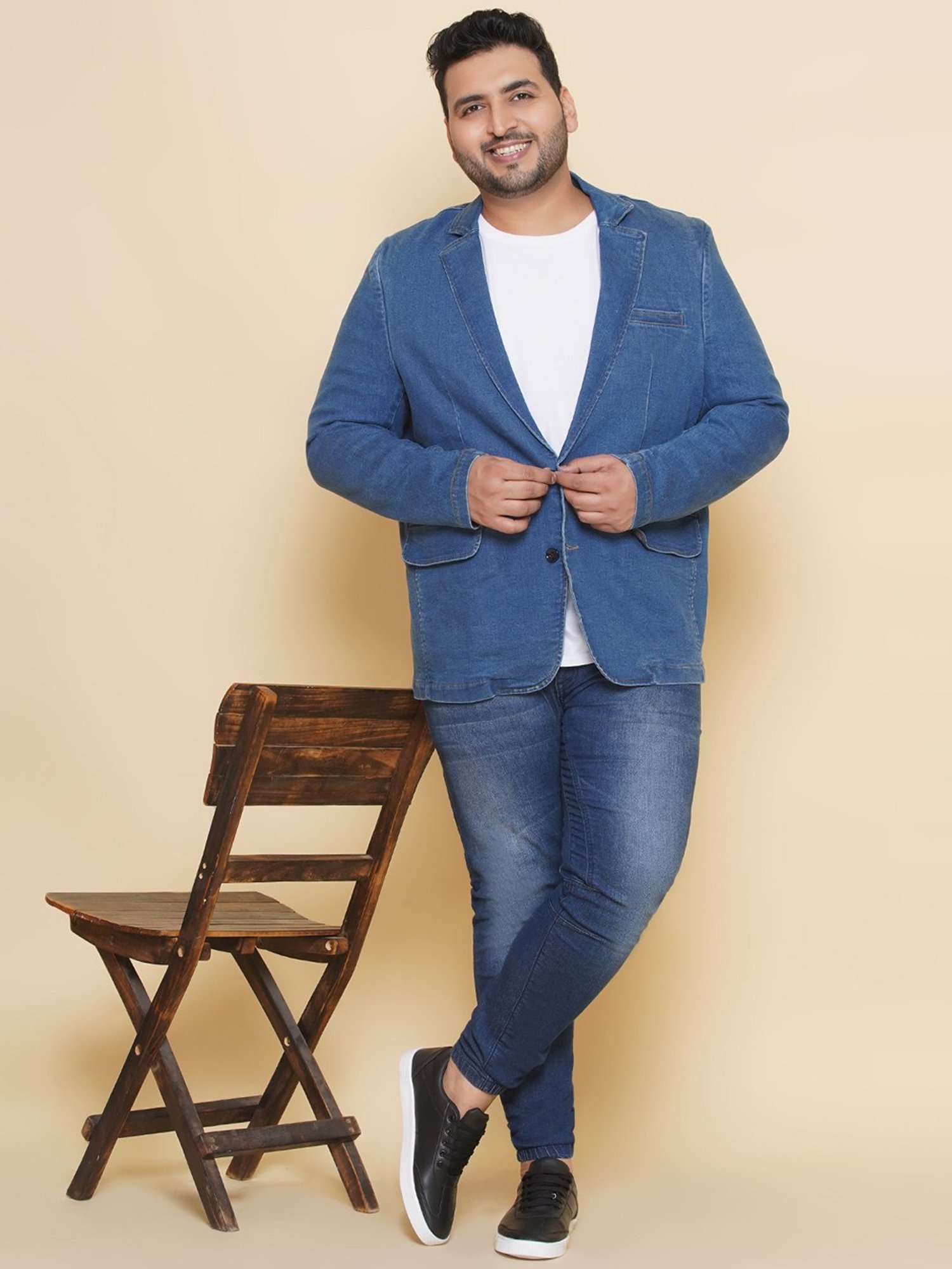 John Pride Light Blue Regular Fit Plus Size Blazer