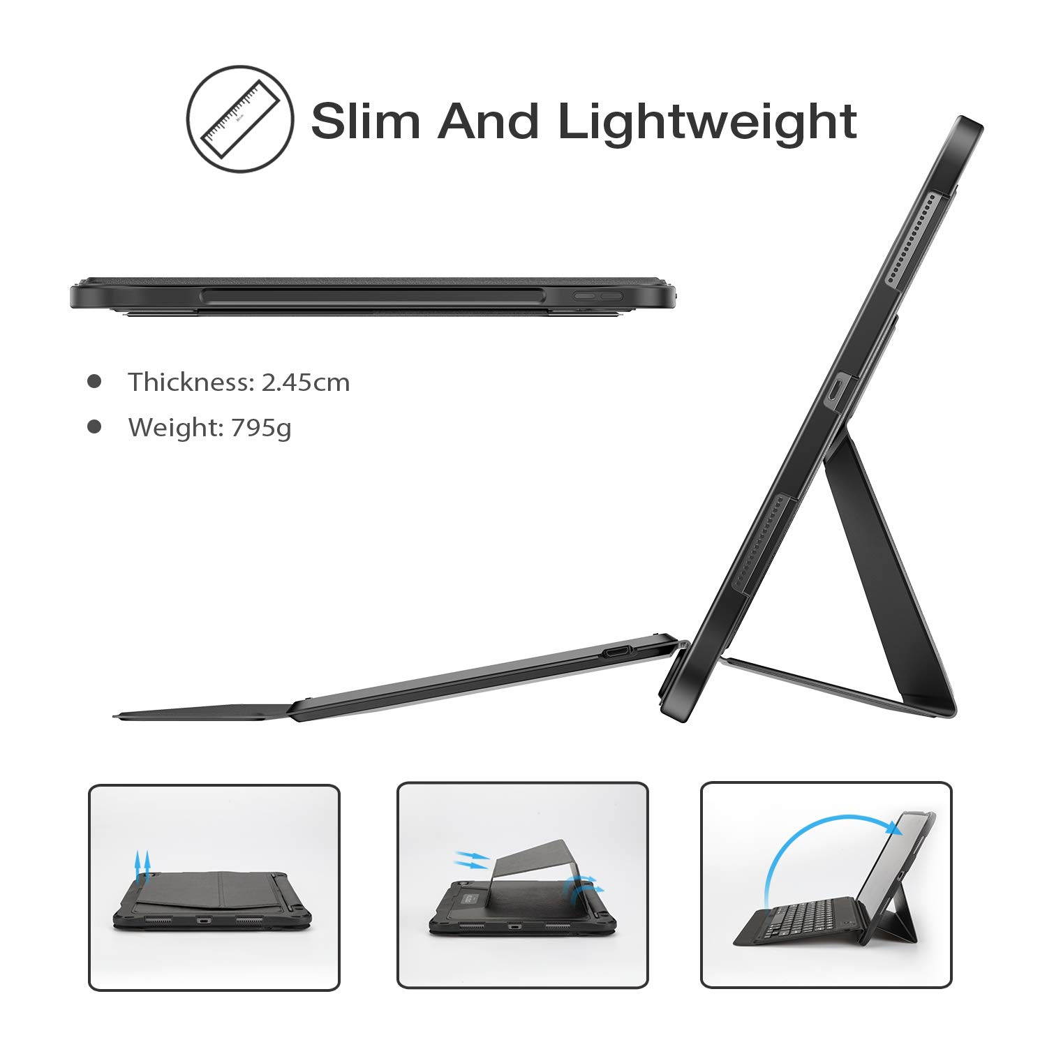 OMOTON Detachable Keyboard Case for iPad Pro 12.9 2018 (Not fit for 2015&2017 Version), Ultra-Thin Bluetooth Keyboard Case with Built-in Stand and Pencil Slot (Support Apple Pen 2nd Charging), Black