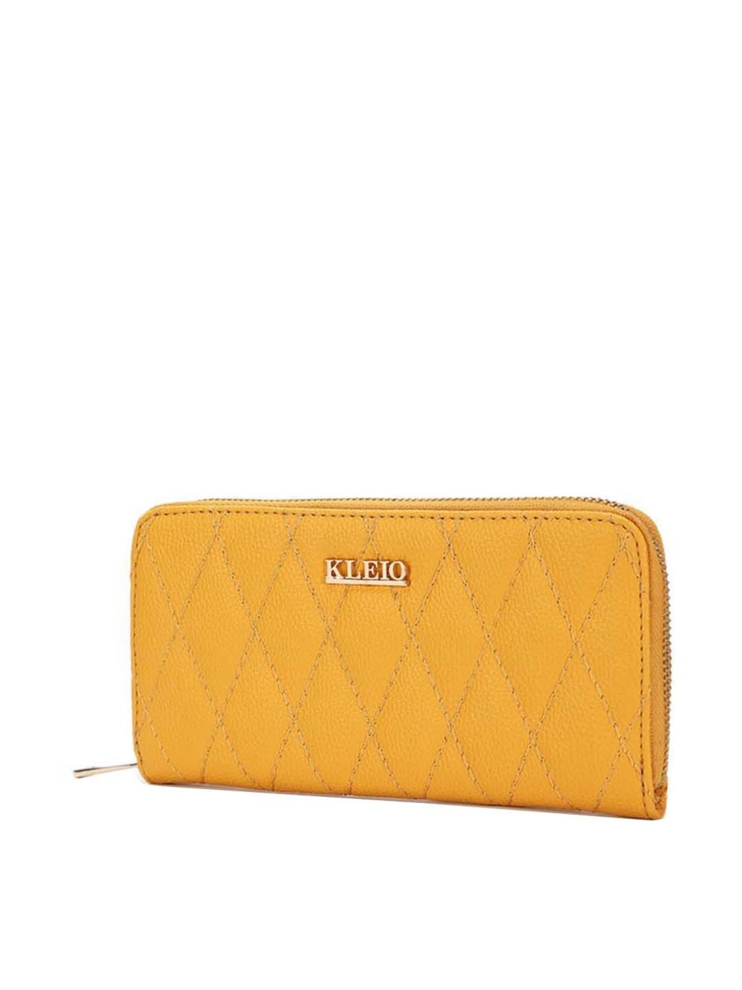 KLEIO Mustard Quilted Zip Around Wallet for Women