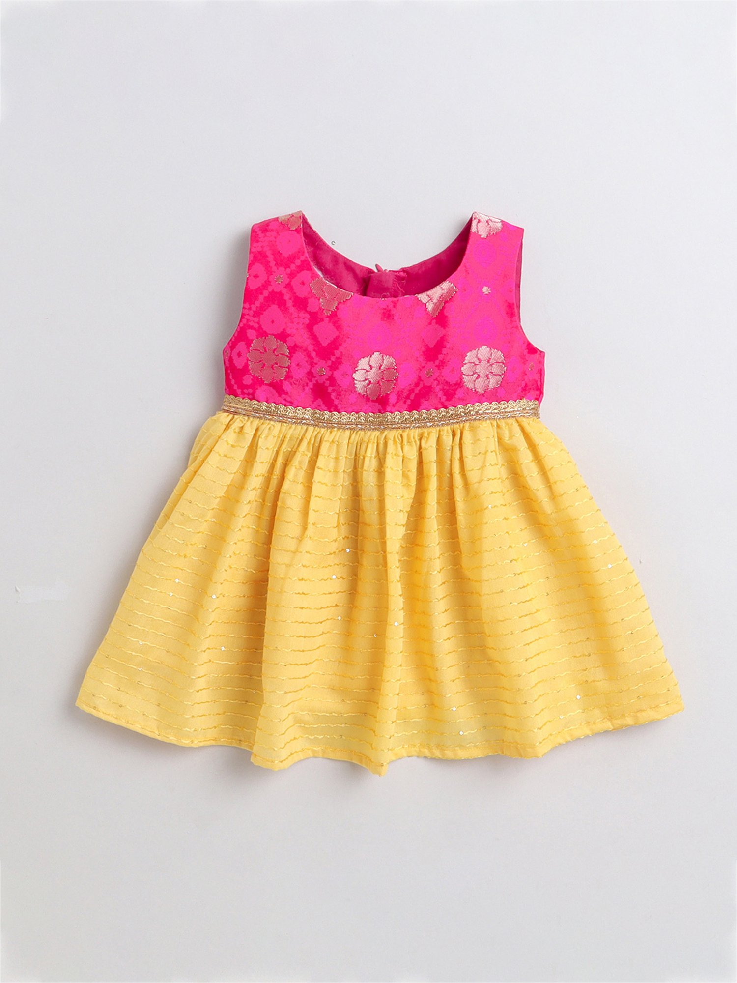 Many Frocks Kids Pink & Yellow Printed Dress