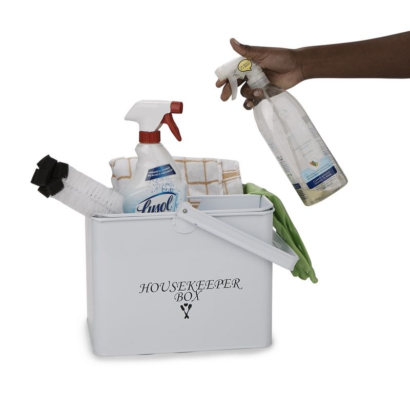 Mind Reader Metal Housekeeper Supply Basket, White