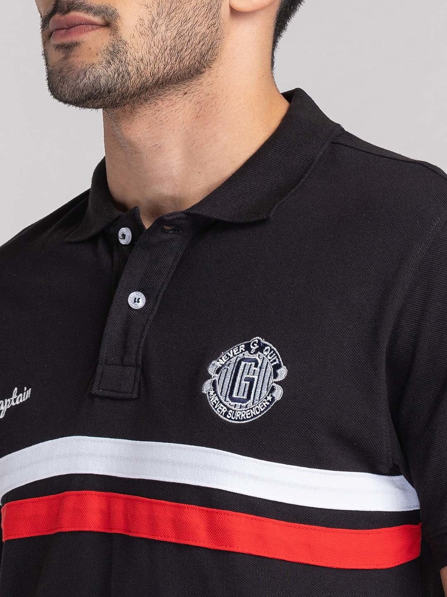 Giordano Black Slim Fit Striped Polo T-Shirt