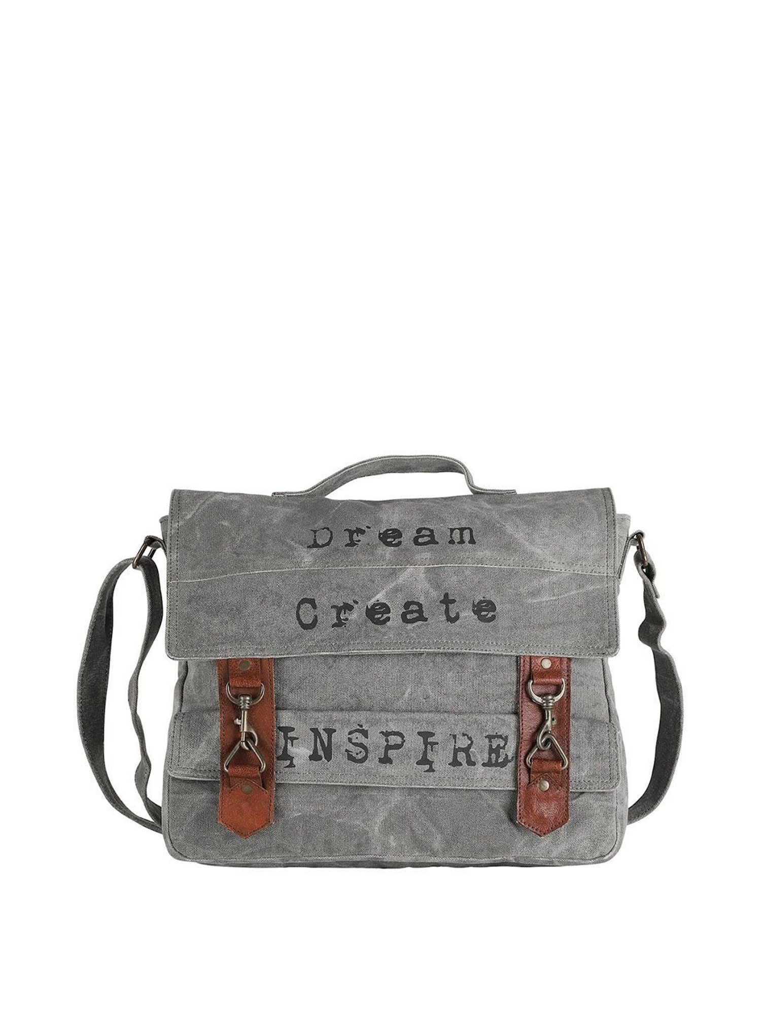 Mona B Grey Canvas Medium Messenger Bag