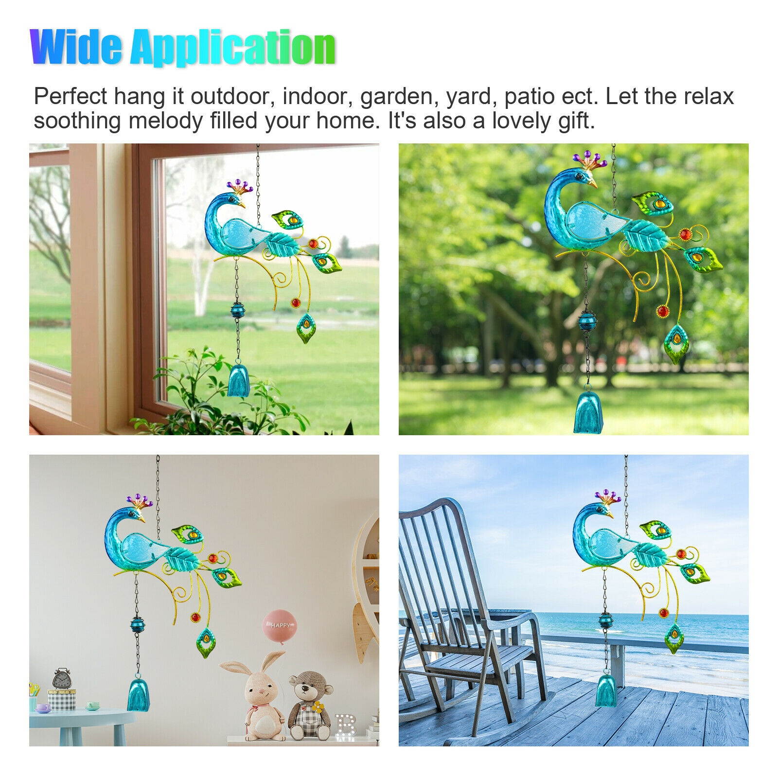 1/2Pcs Garden Peacock Wind Chimes Outdoor Hanging Iron Bell Decor Home Ornament