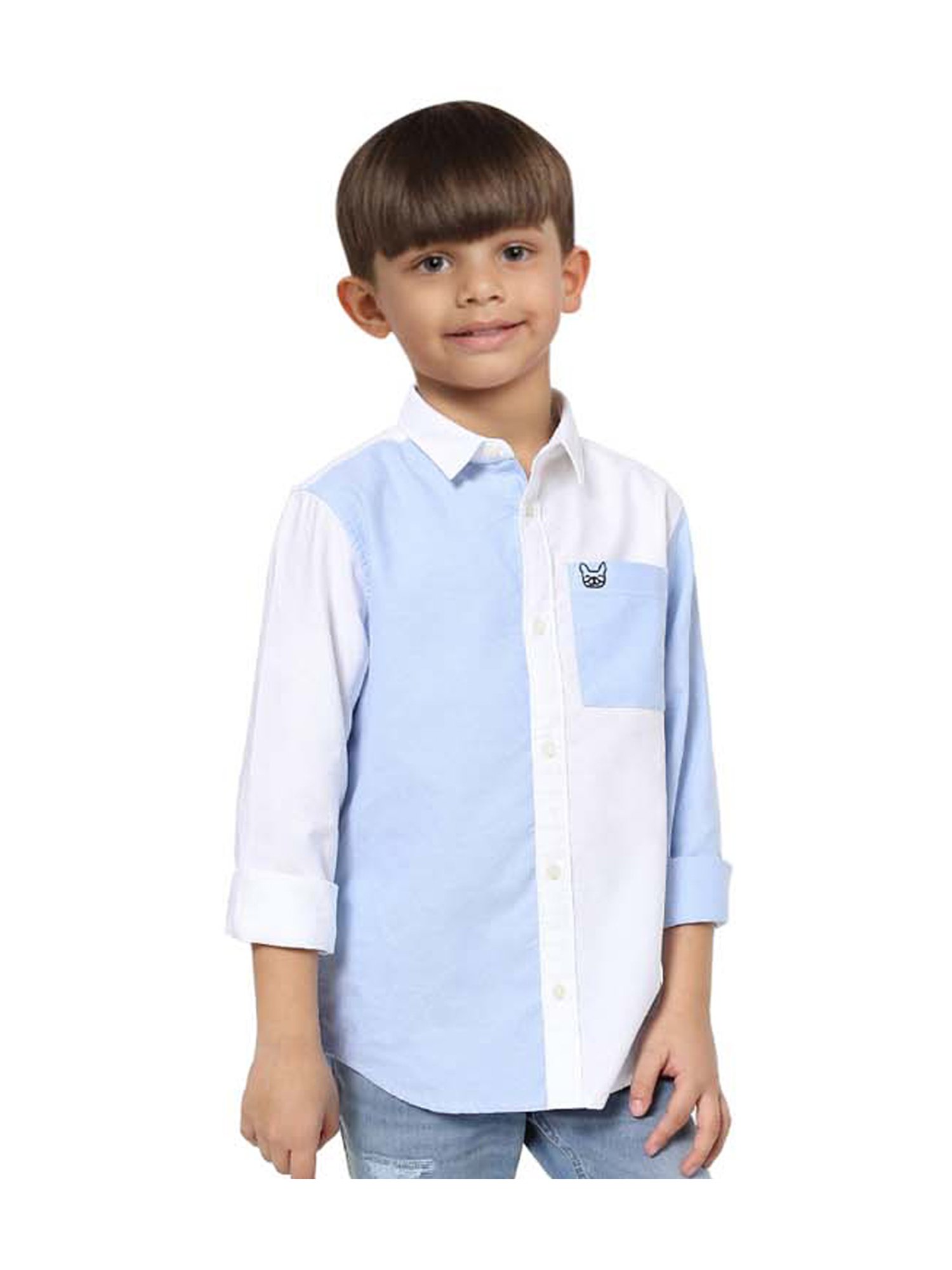Jack & Jones Junior Boys White & Blue Cotton Color Block Print Shirt