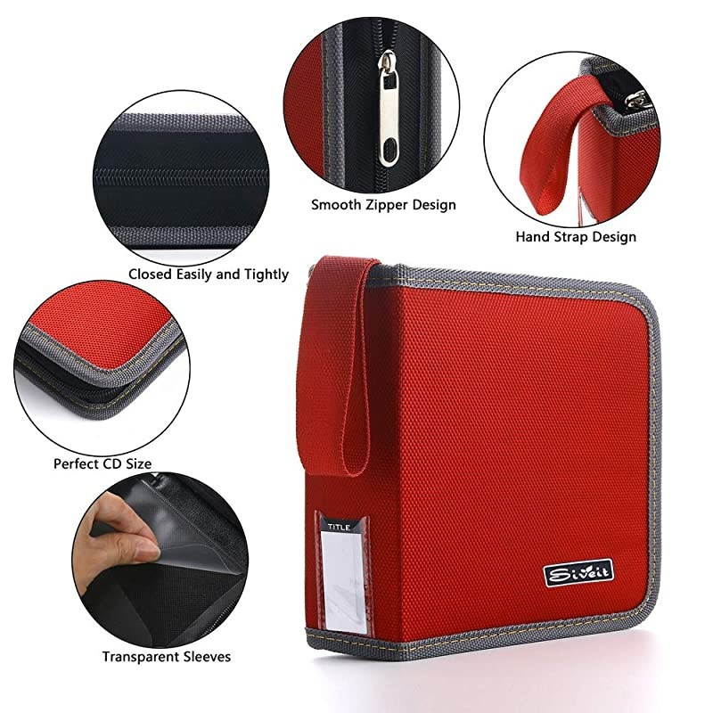 CD DVD Case 36 Capacity CD DVD VCD Disc Case Wallet Holder Binder Bag Storage for Car Home Travel Red