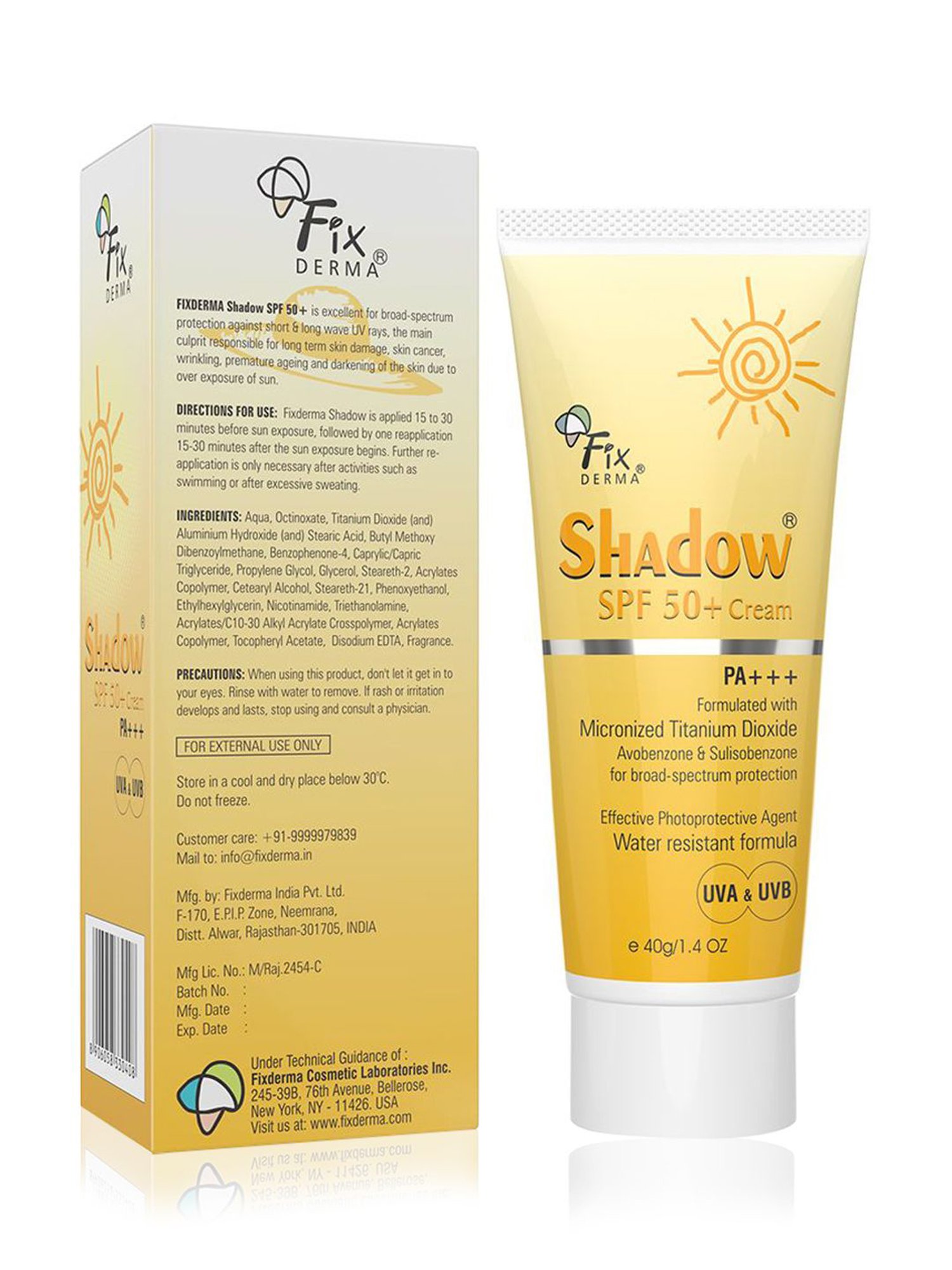 Fixderma Shadow Spf 50+ Cream, Broad Spectrum Uv Protection,Non-Greasy Sunscreen - 40 gm