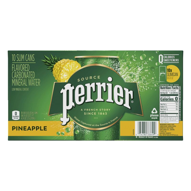 Perrier Pineapple Flavored Carbonated Mineral Water - 10pk/8.45 fl oz Slim Cans